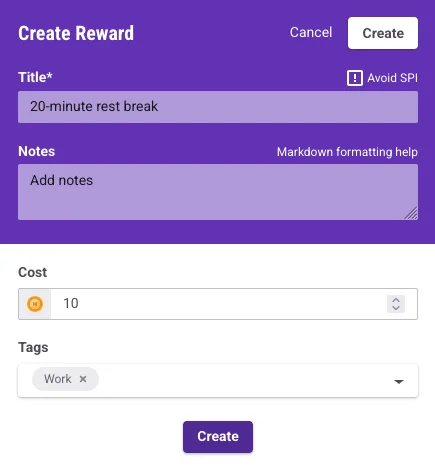 Rewards in Habitica