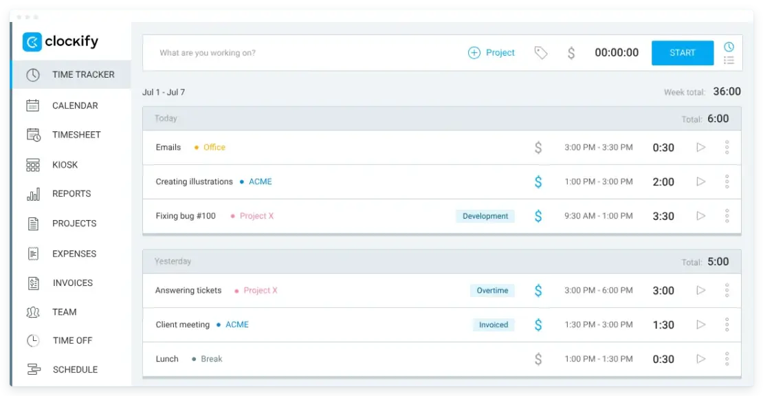 Time tracking software Clockify