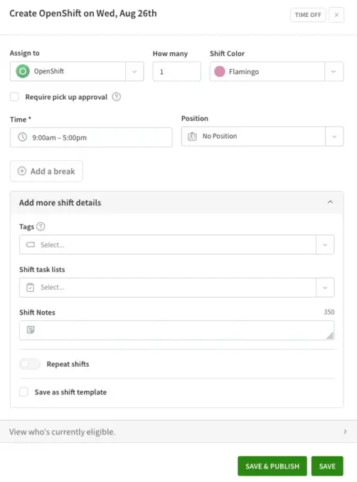 Adding an open shift in When I Work