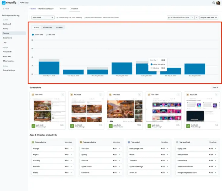 Clockify’s Activity monitoring