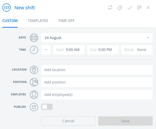 Creating a new shift in Sling
