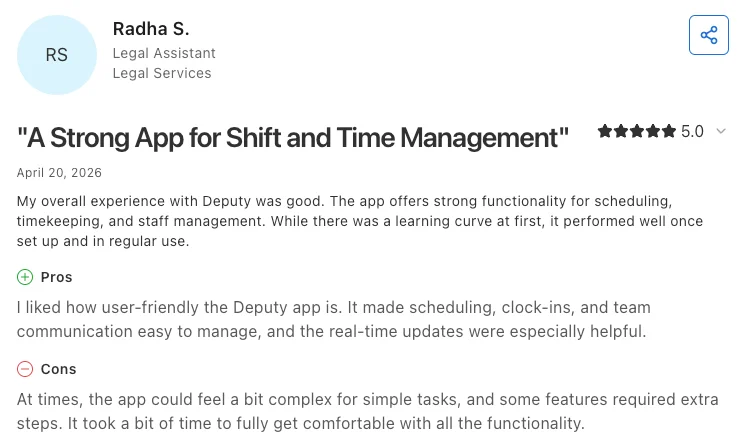 Deputy user review on Capterra