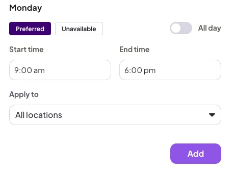 Setting preferred work hours in Homebase
