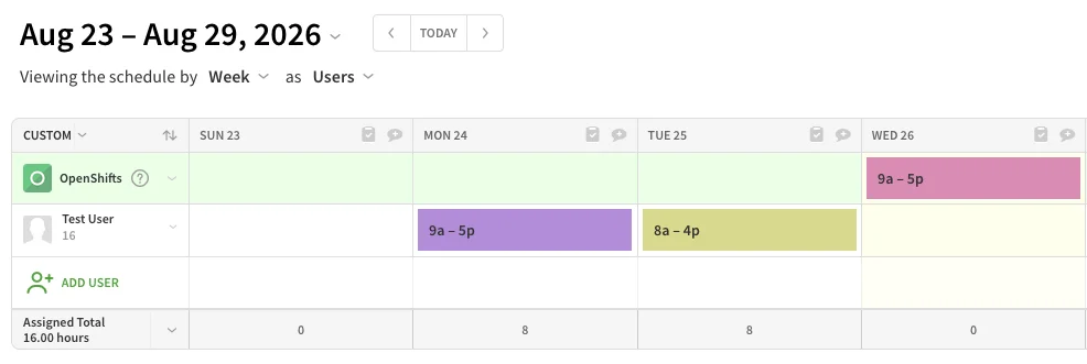 Shift schedule in When I Work