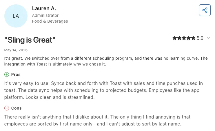 Sling user review on Capterra