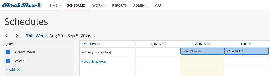 Team schedule in ClockShark