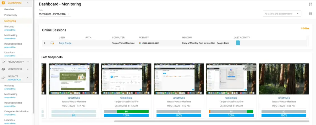User monitoring in Controlio