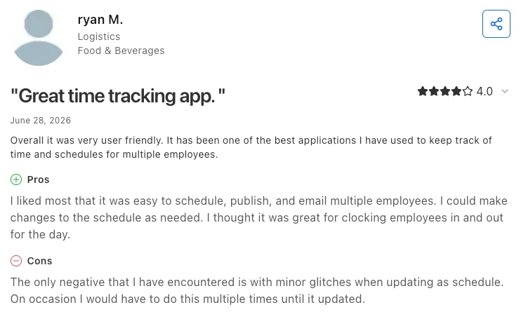 When I Work user review on Capterra