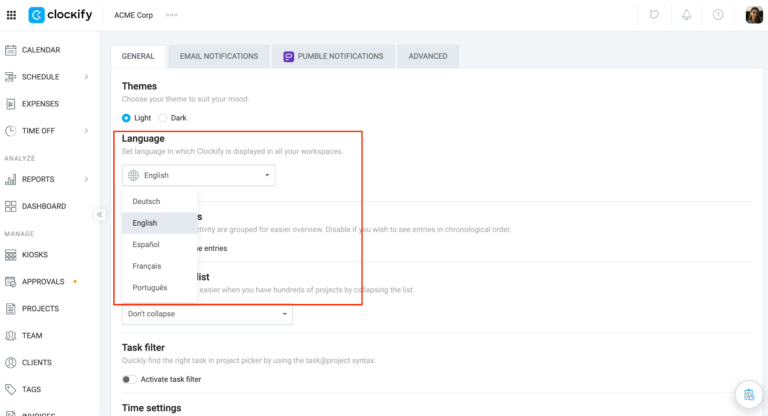 Profile settings - Clockify Help