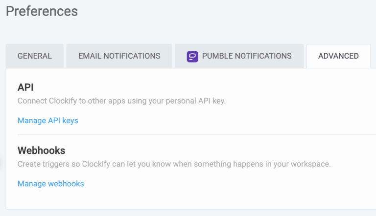 API & webhook settings - Clockify Help