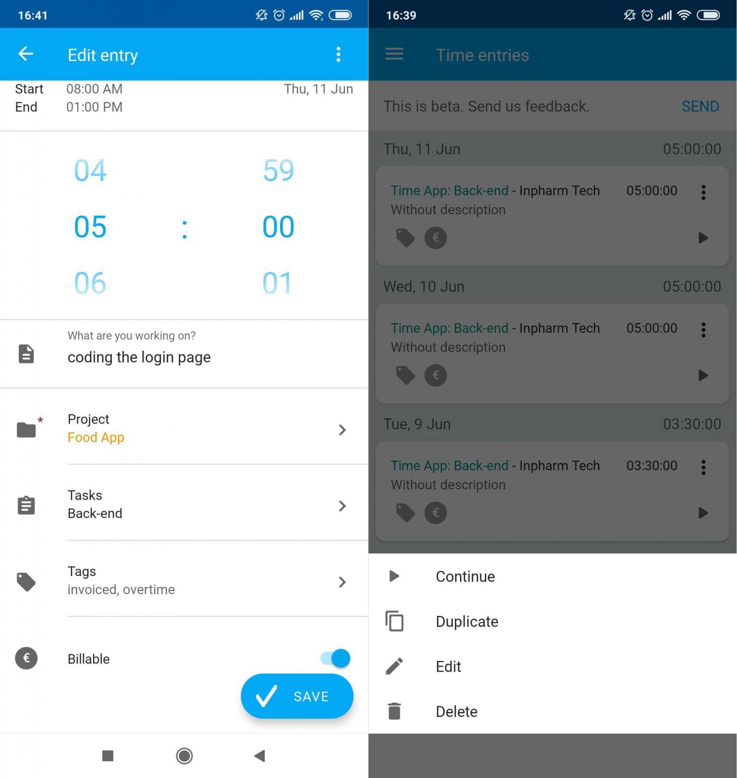 Android app Clockify Help