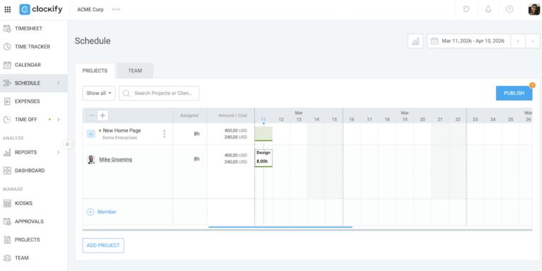 Schedule projects - Clockify Help