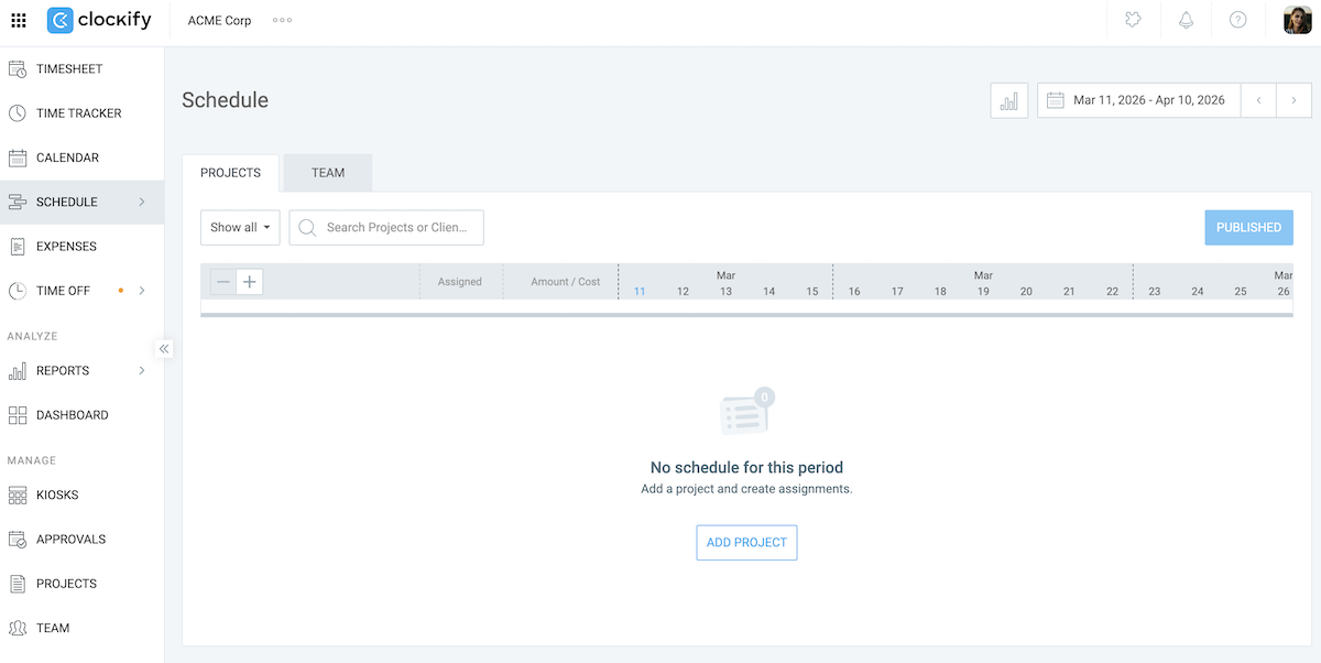 Schedule projects - Clockify Help