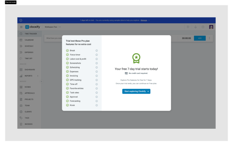 Tockify Free Example Free trial - Clockify Help