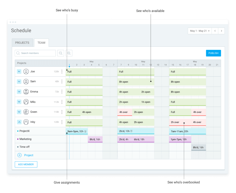 Função de calendário no Clockify