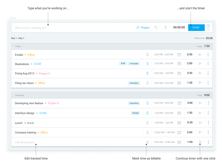 Aplicación de reloj de fichar GRATIS - Clockify™