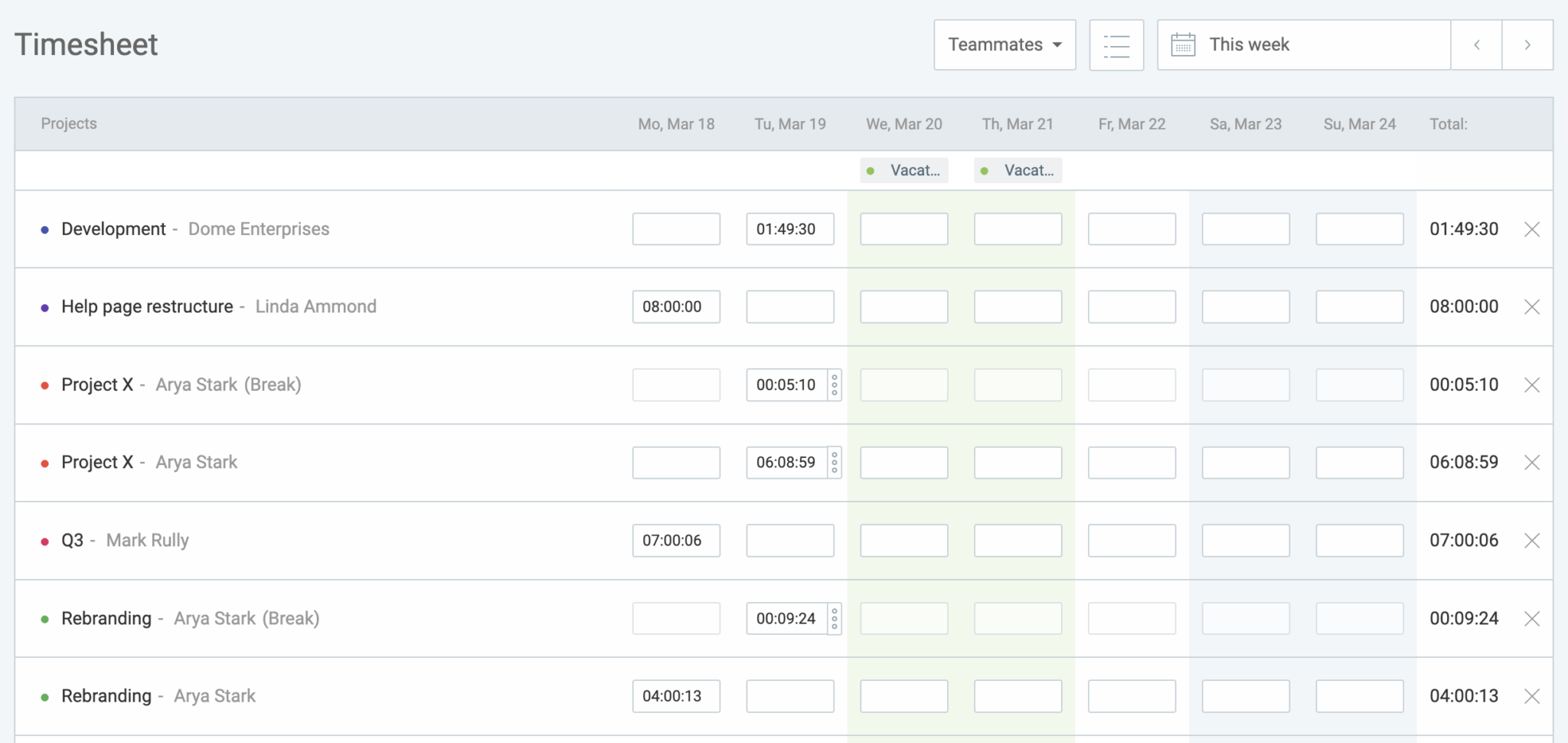 Timesheets in Clockify