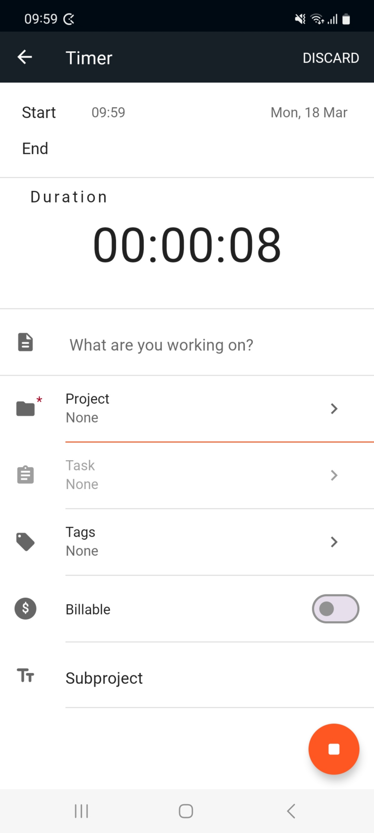 Aplicación Clockify para Android