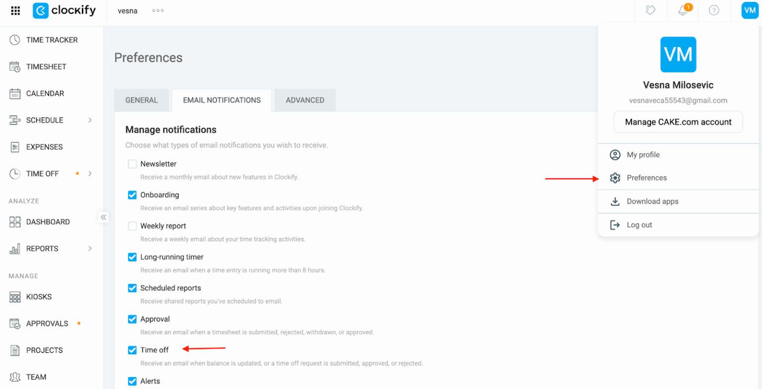 Time off notification issues - Clockify Help
