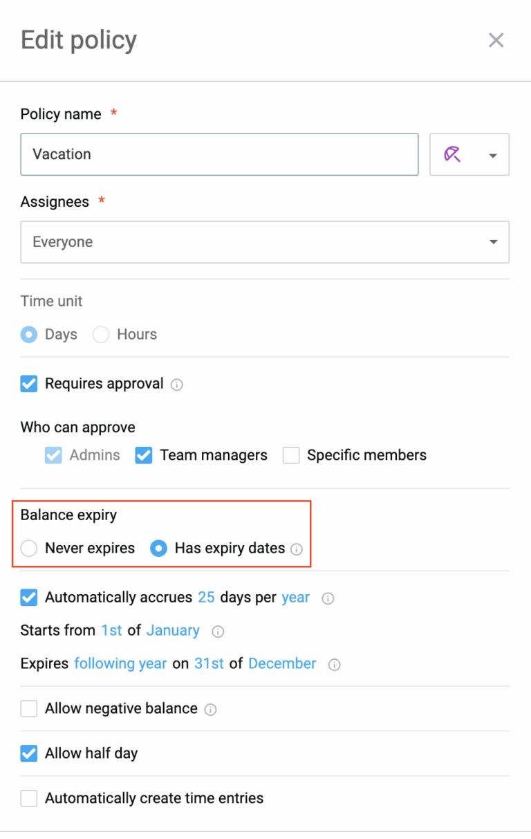 Time off balance - Clockify Help