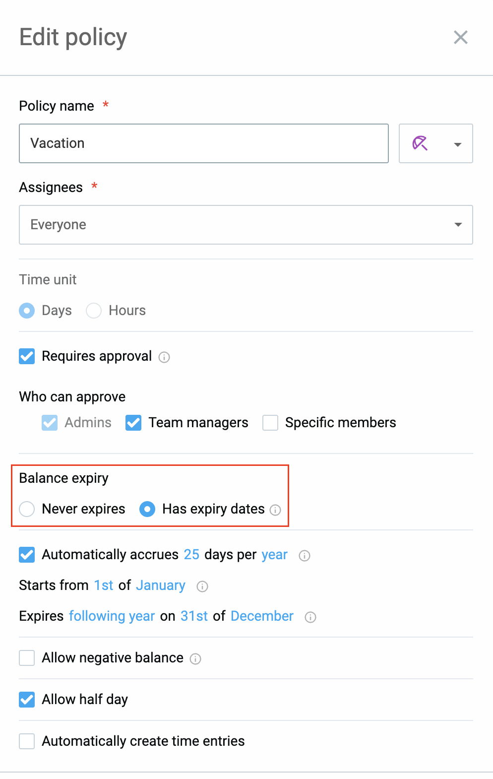Time off balance - Clockify Help