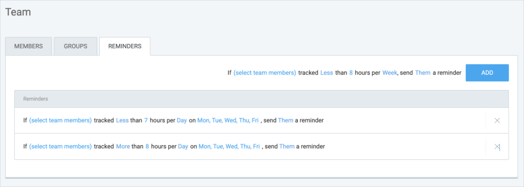 Setting up a time tracking target for particular team members, on a daily or weekly basis.