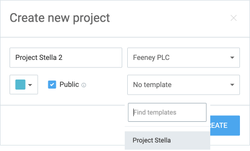 Creating a new project from a template.