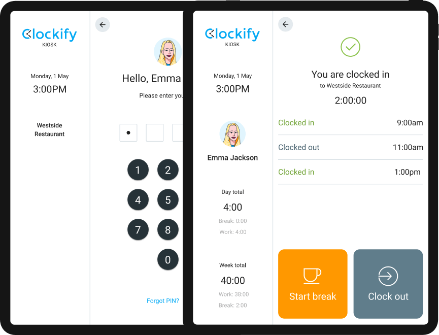 Clockify kiosk feature.