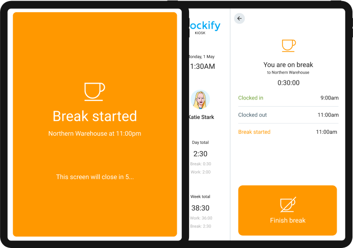 A user clocked in for a break.