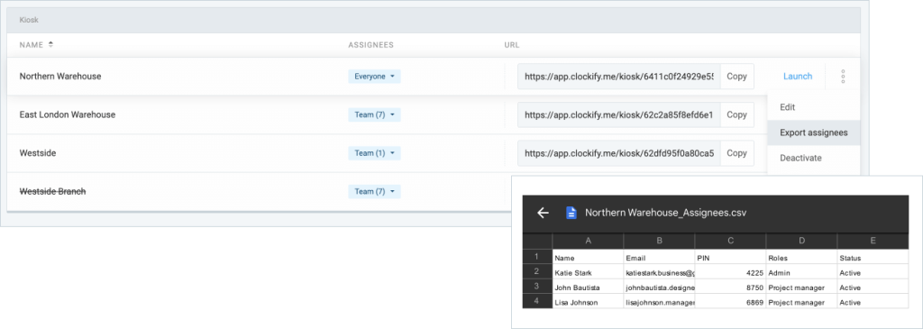 Exporting PIN codes of a kiosk.