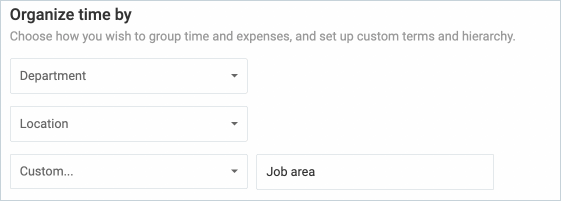 Customizing time entry organization through the workspace.