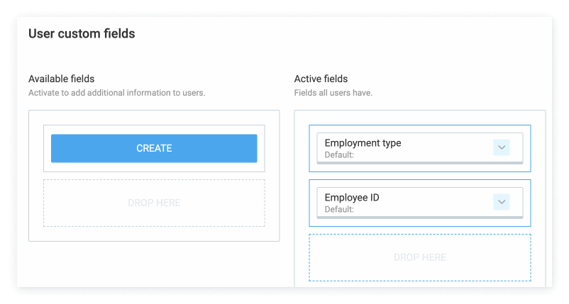Custom user fields - employment type, and employee ID.