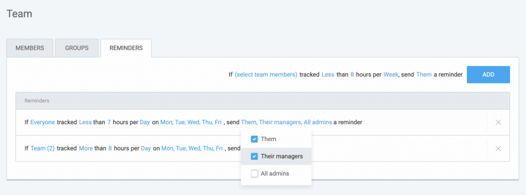 Time tracking targets and team reminders.