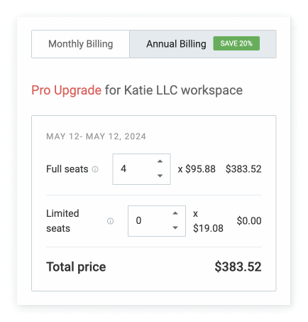 Adding paid user seats during the upgrade process.