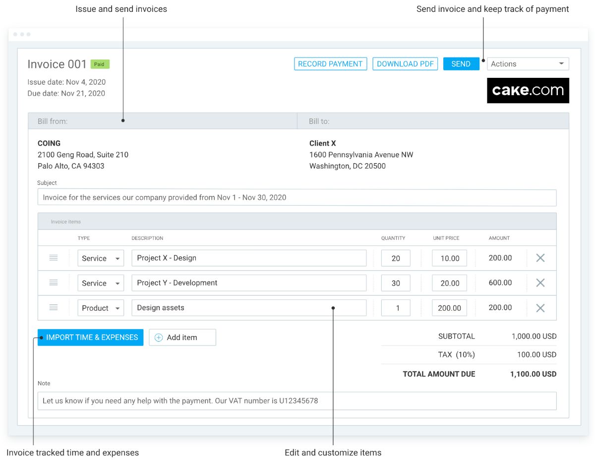 Invoices in Clockify