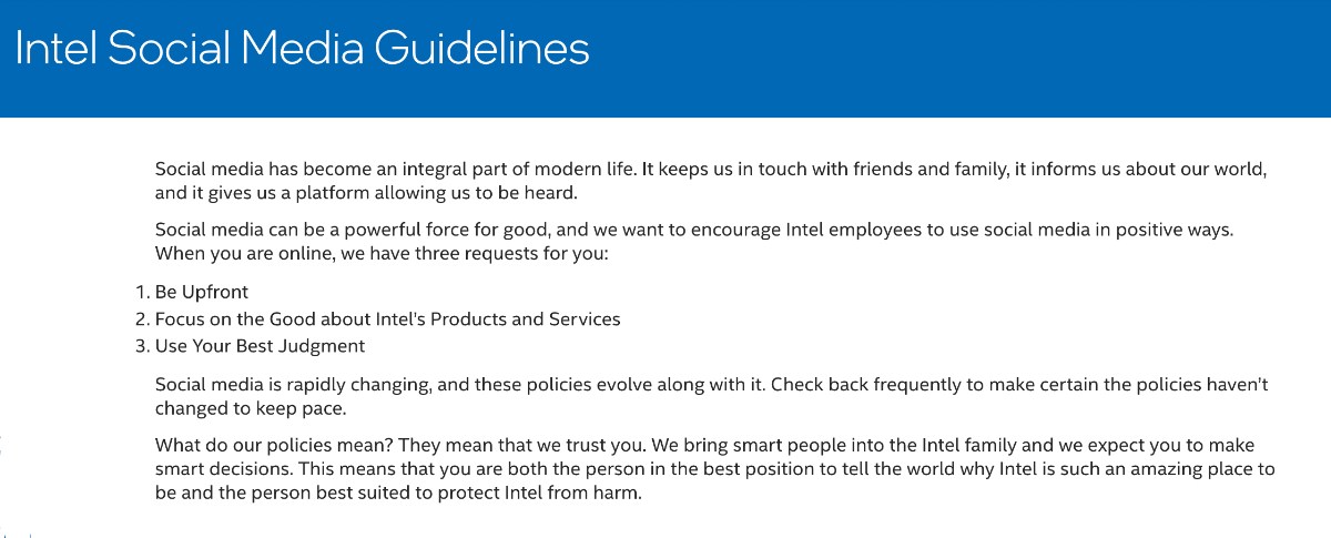 Intel social media policy