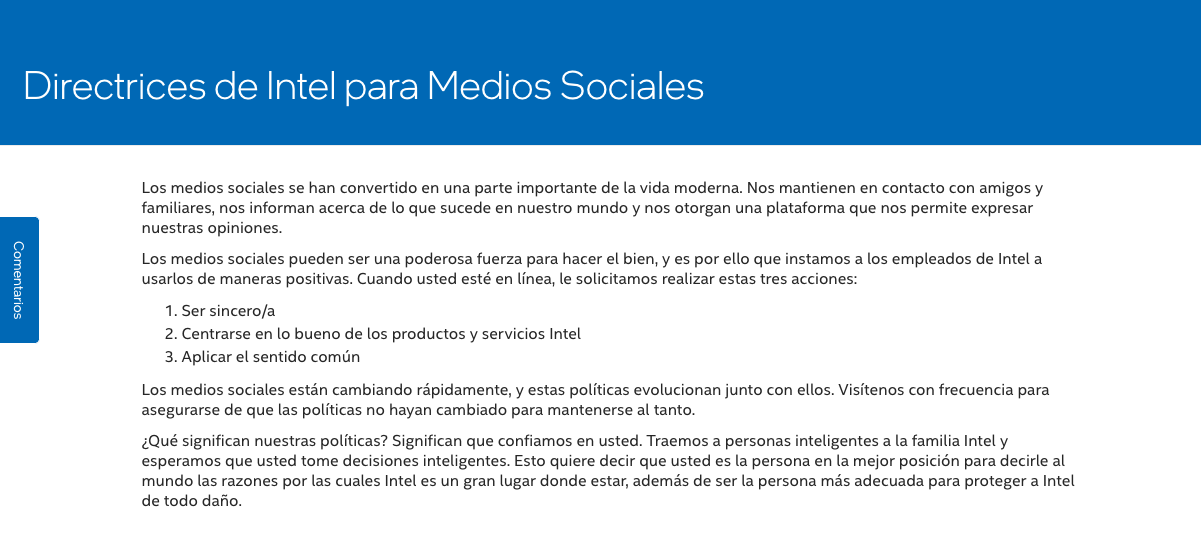 Directrices de Intel para las redes sociales