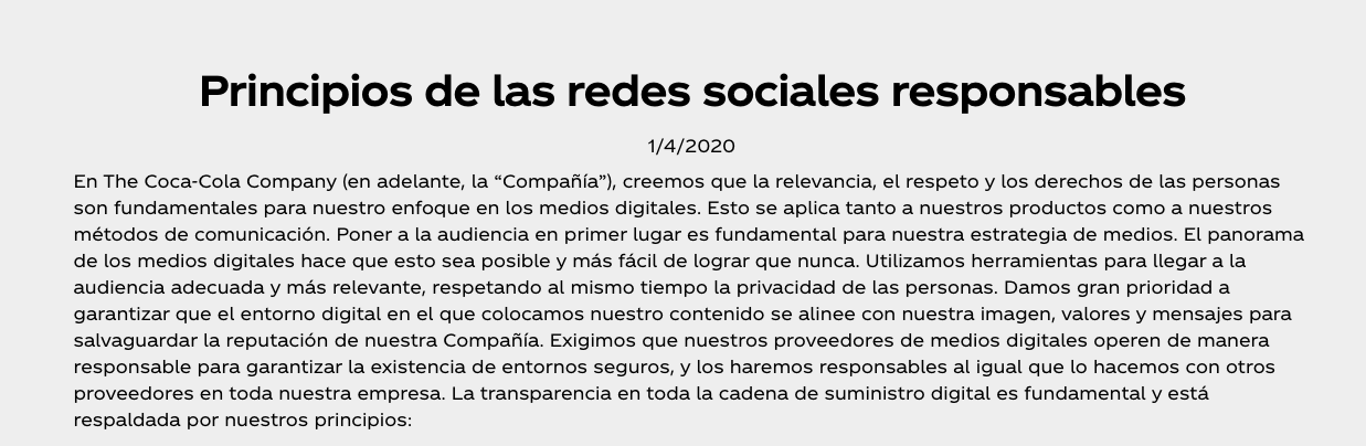 Principios de Coca-Cola sobre redes sociales responsables