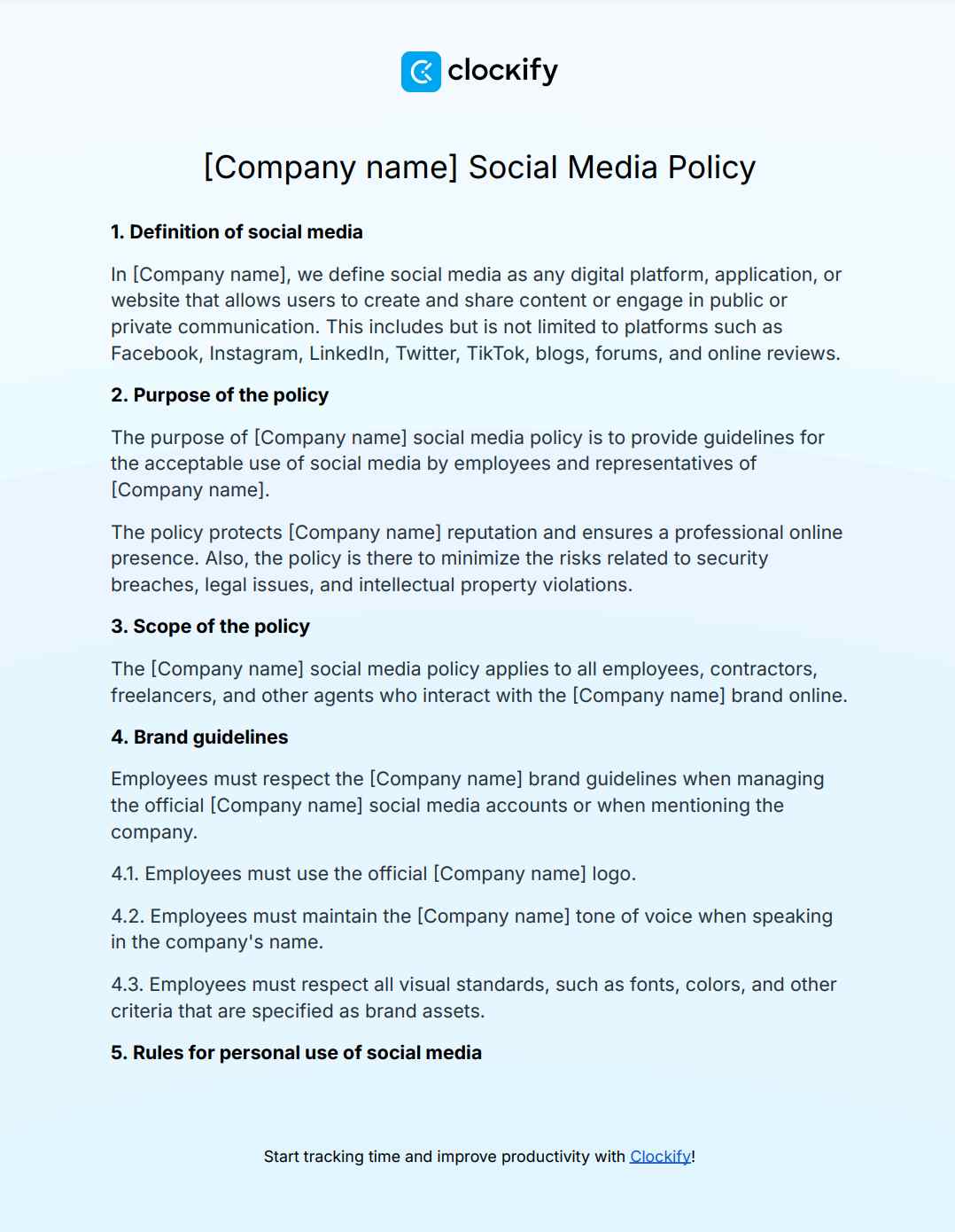 Social media policy template