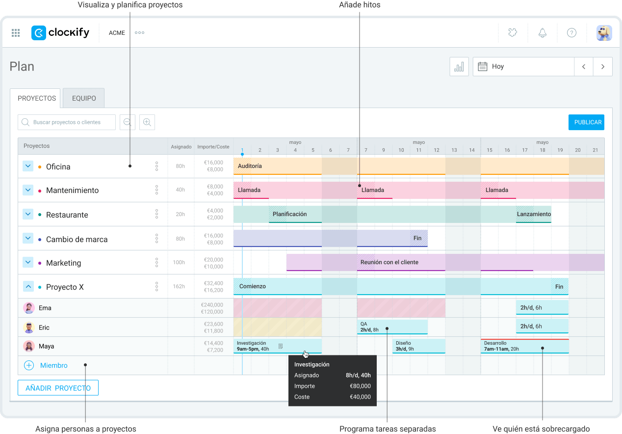 Planificación en Clockify