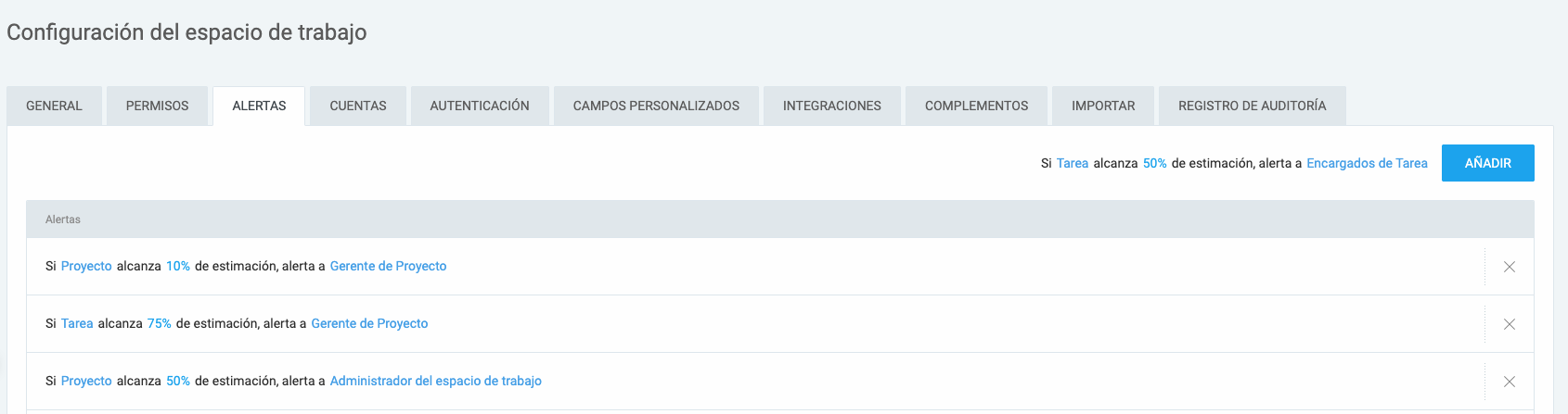 Alertas de proyecto