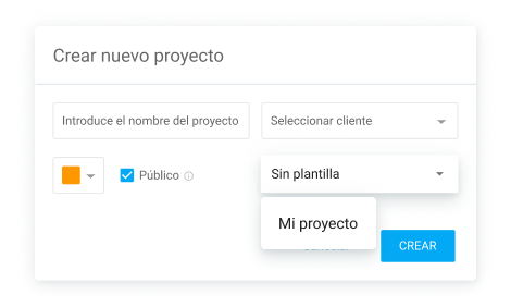 Creating a new project, setting up its client, color, and its status as public.