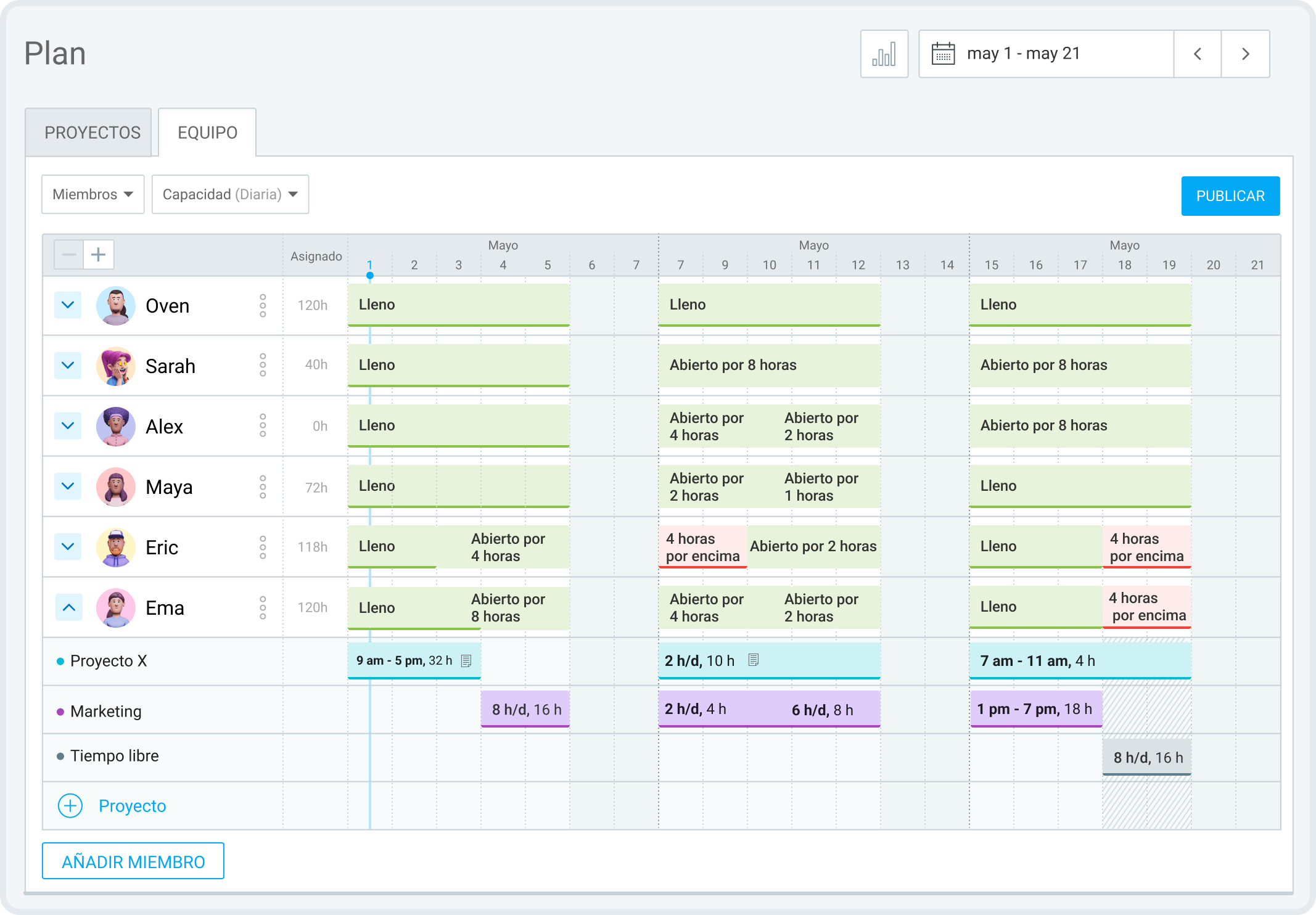 Programación eficaz de equipos en Clockify