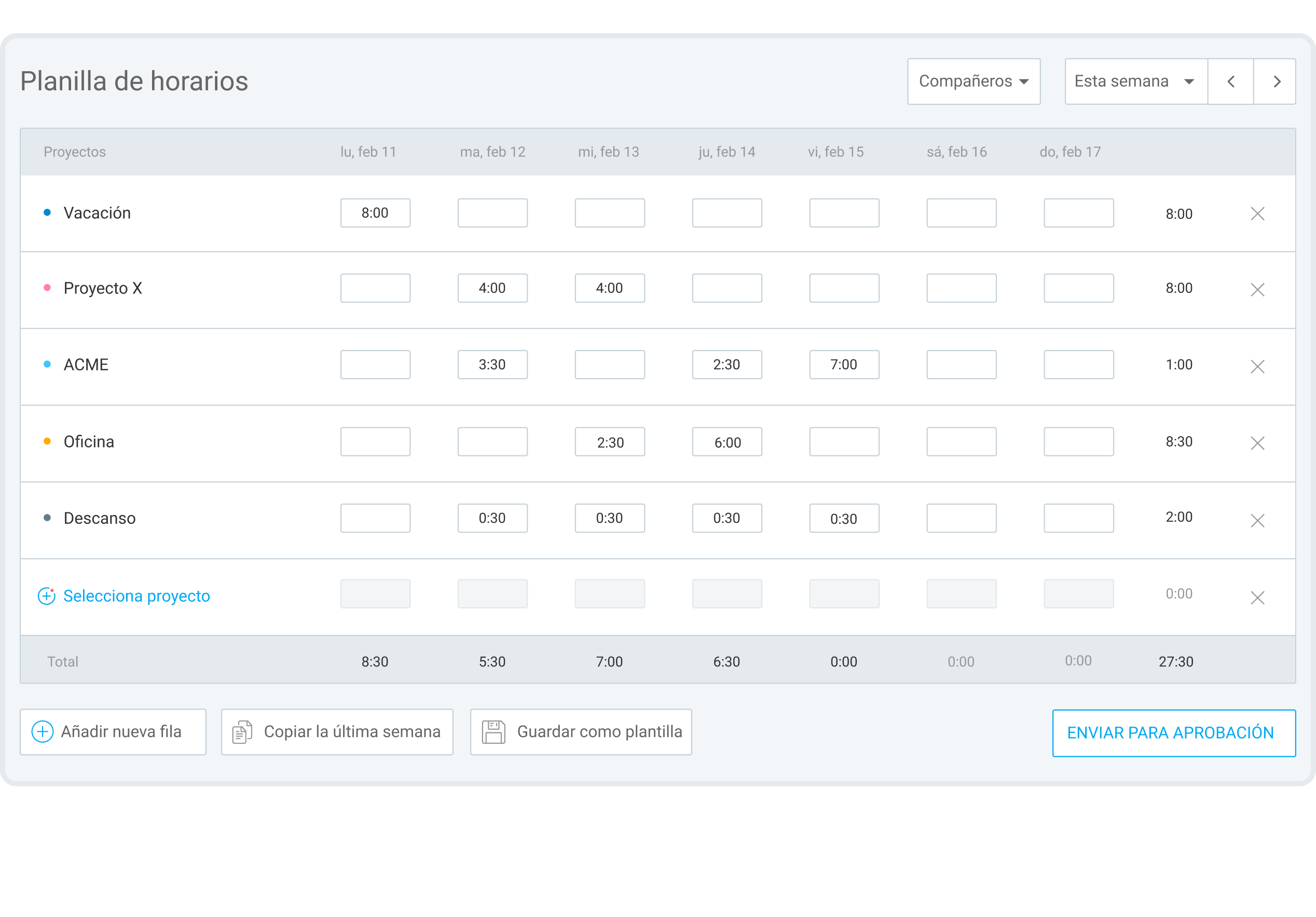 Timesheet in Clockify.