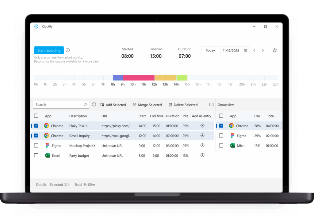 Auto tracker from Clockify desktop app