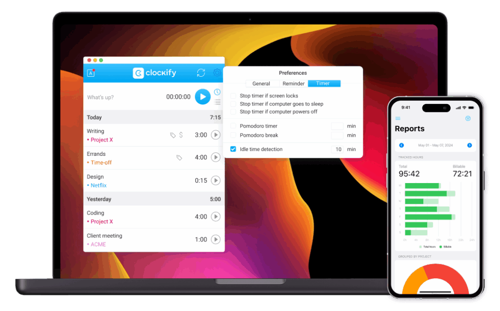 Clockify desktop and mobile apps