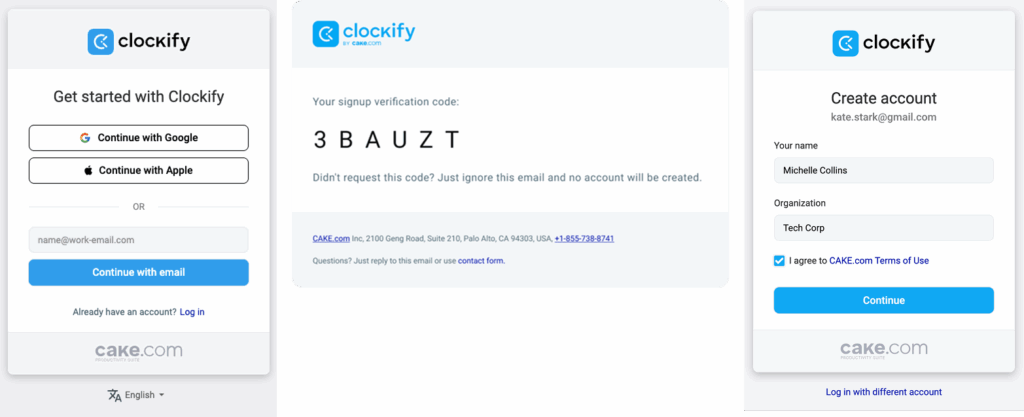 Clockify sign up process