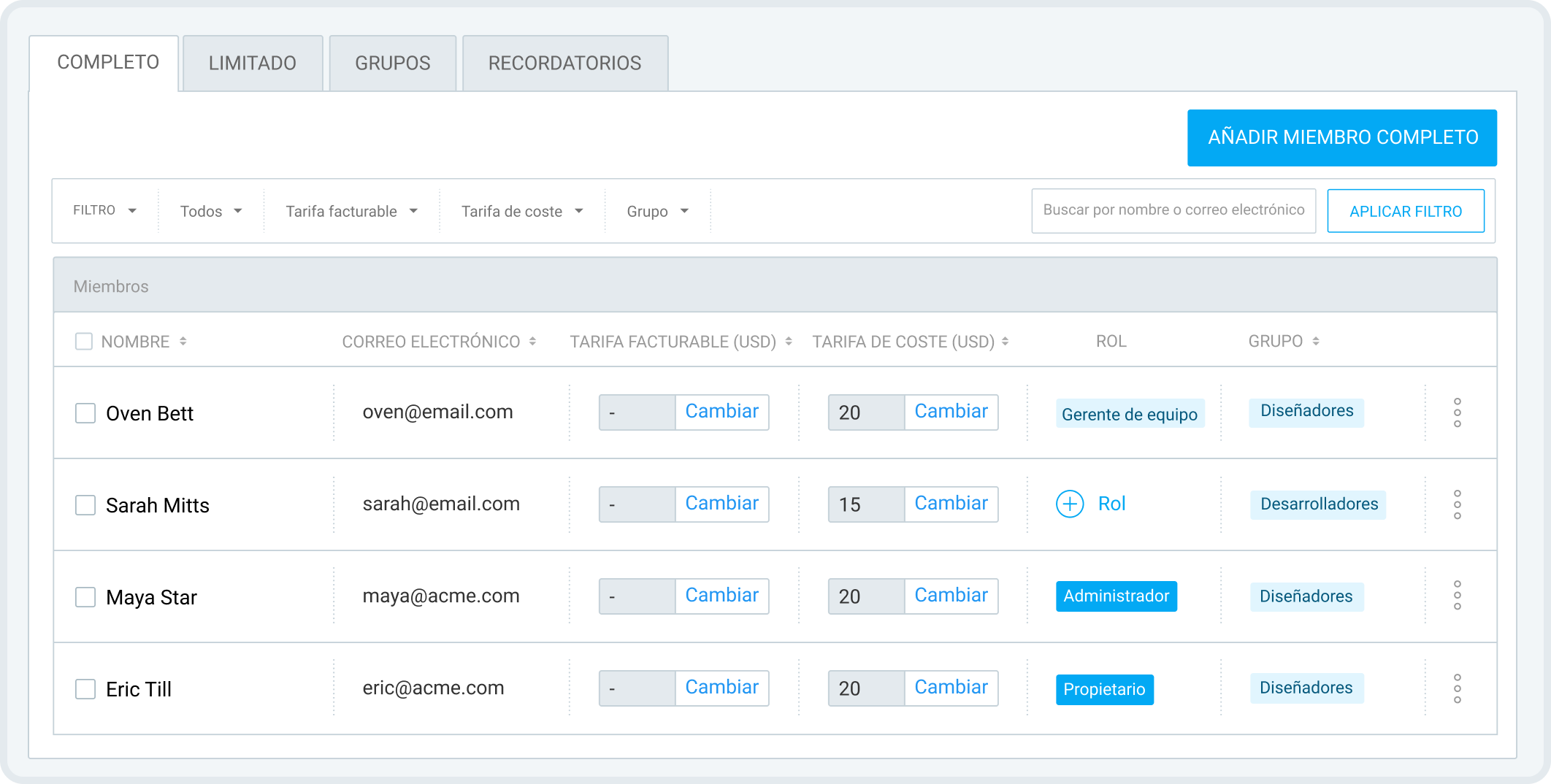 Gestiona el equipo y sus perfiles