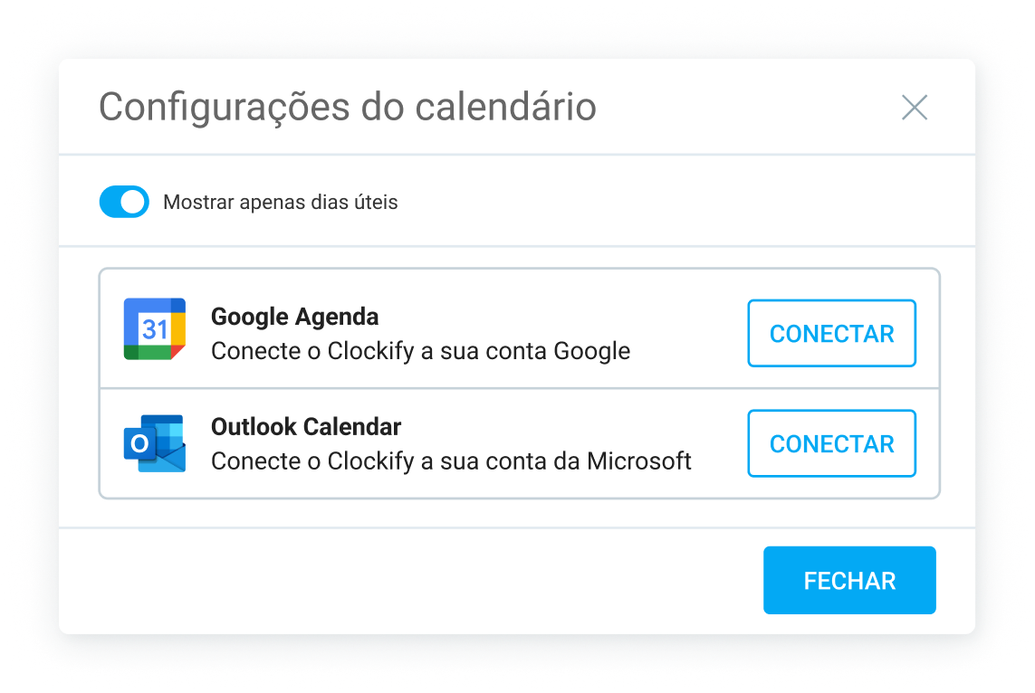 Clockify calendar sync options with Google and Outlook.