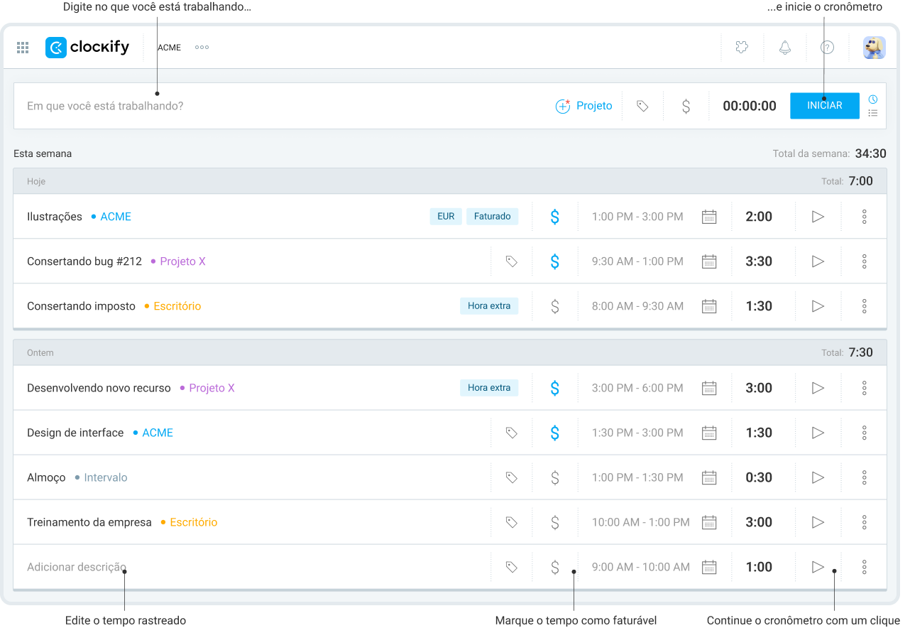 Clockify Time tracker feature